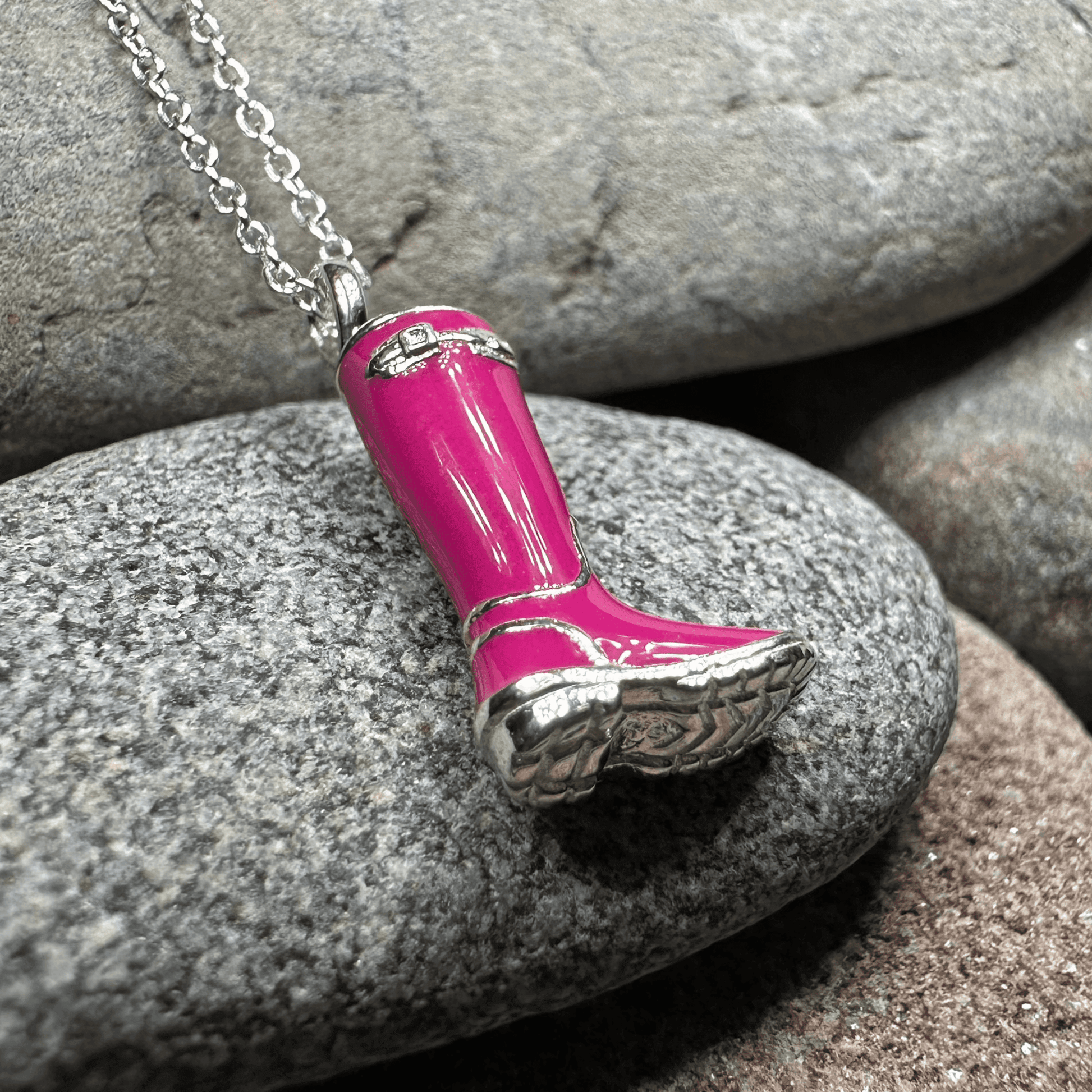 Rainy Day Wellies Boot Necklace - Pink