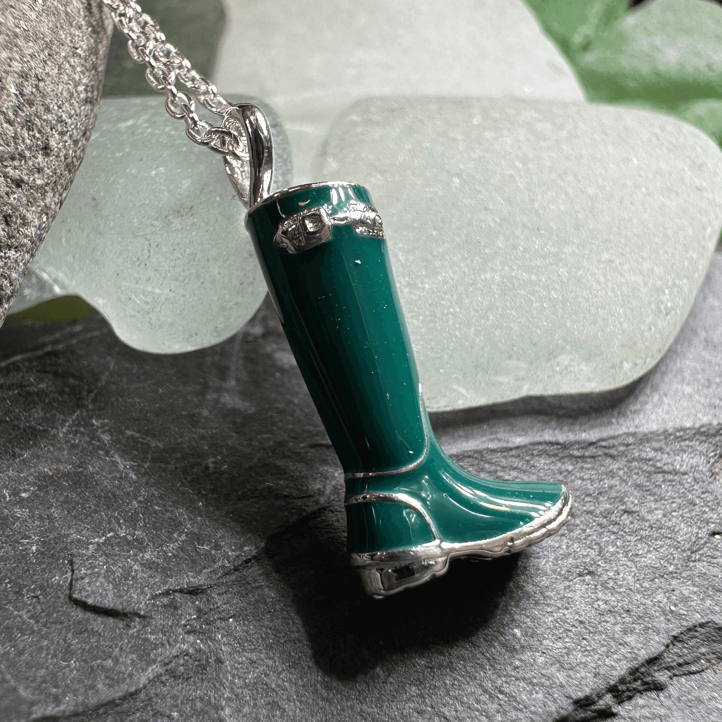 Rainy Day Wellies Boot Necklace - Green