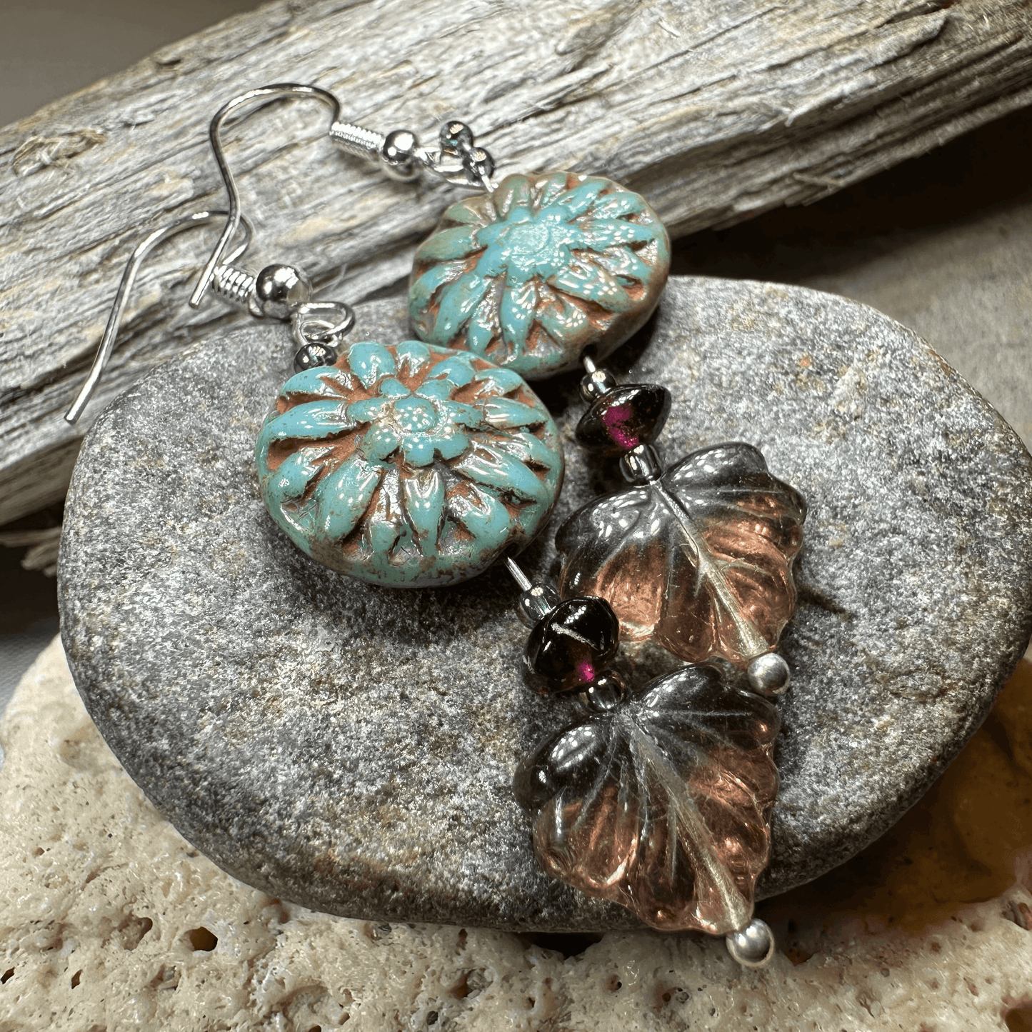 Elven Irish Forest Earrings - Teal Flower