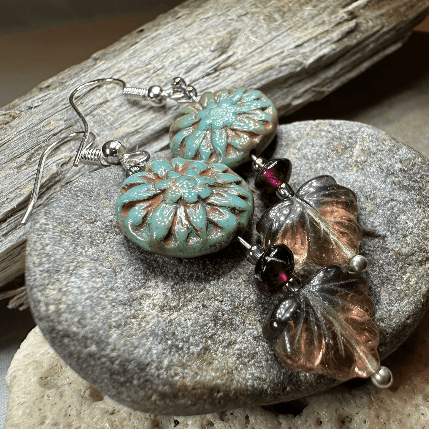 Elven Irish Forest Earrings - Teal Flower