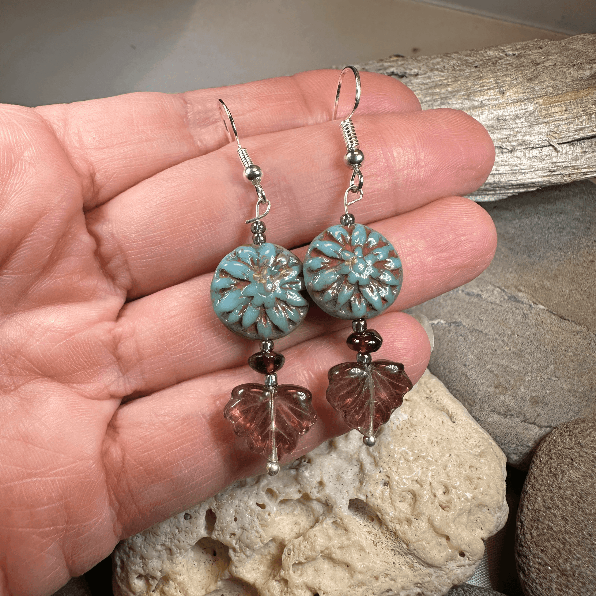 Elven Irish Forest Earrings - Teal Flower