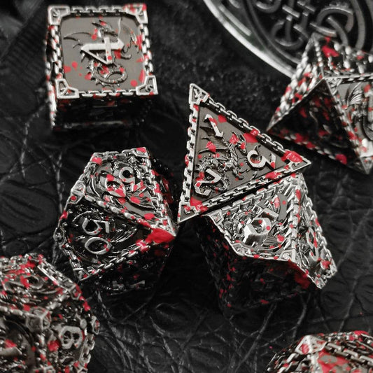 Silver w/Blood Splatter Dragon Strengthened Metal 7-Dice Set - 