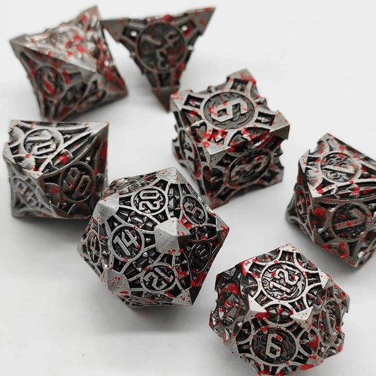 Silver w/Blood Splatter Barbed Strengthened Metal 7-Dice Set - 