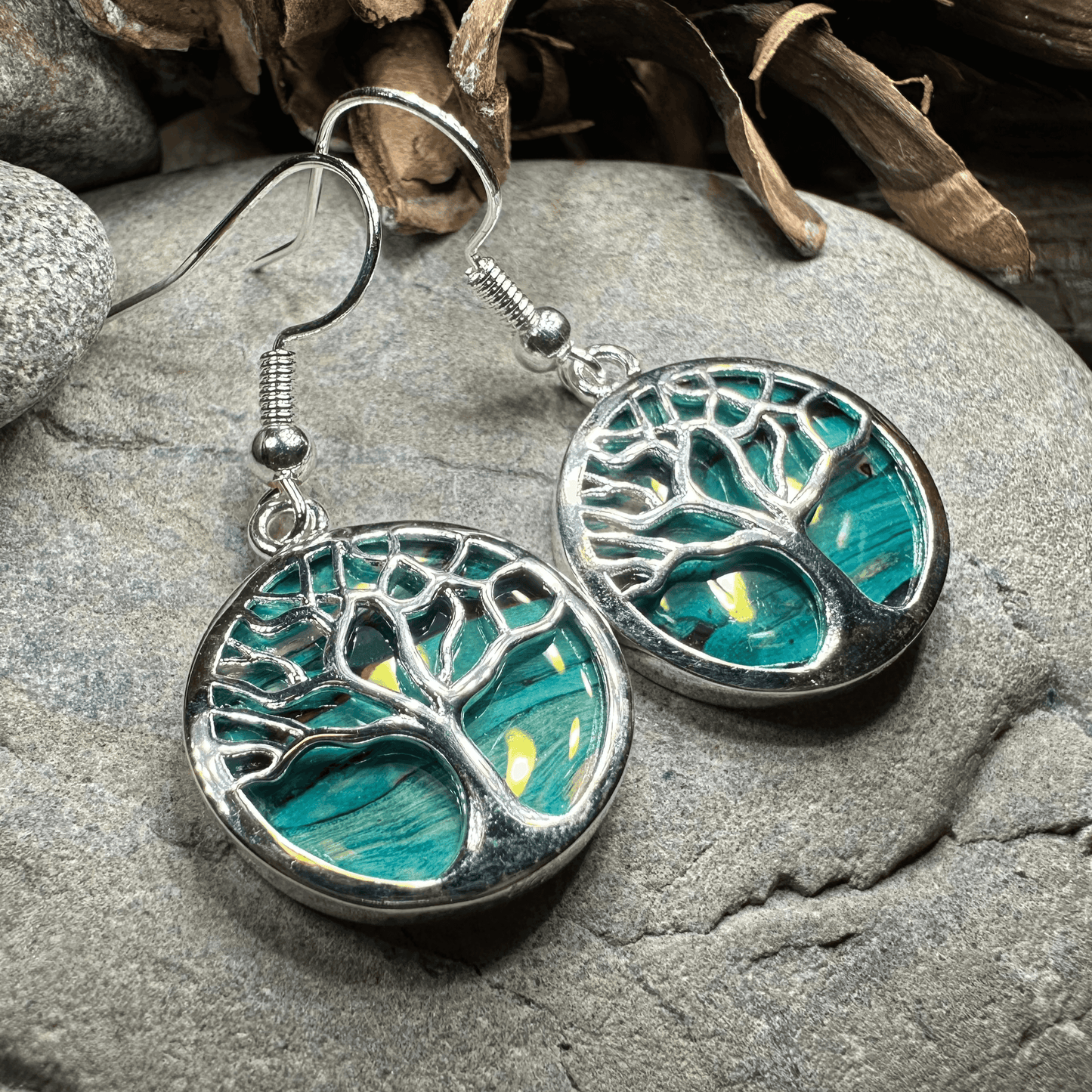 Heathergems Tree of Life Earrings - Green/Red/Gold