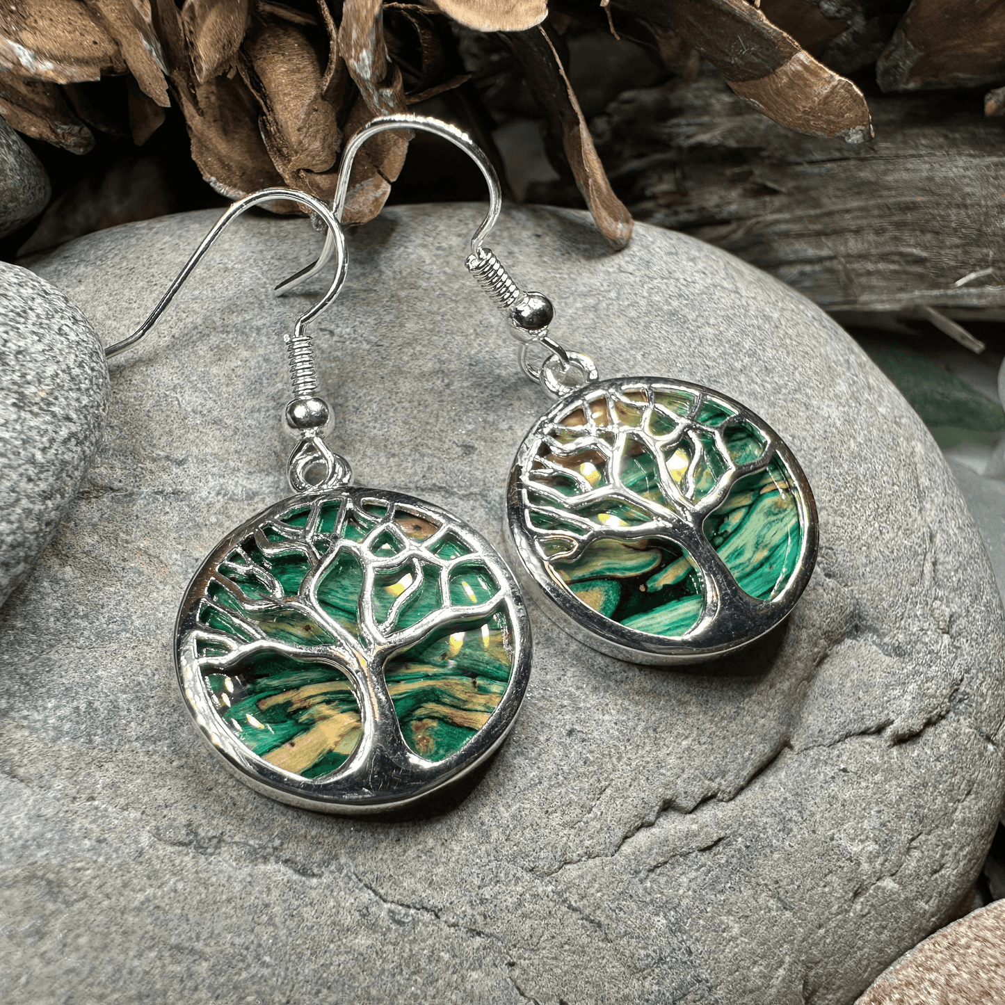 Heathergems Tree of Life Earrings - Green/Red/Gold