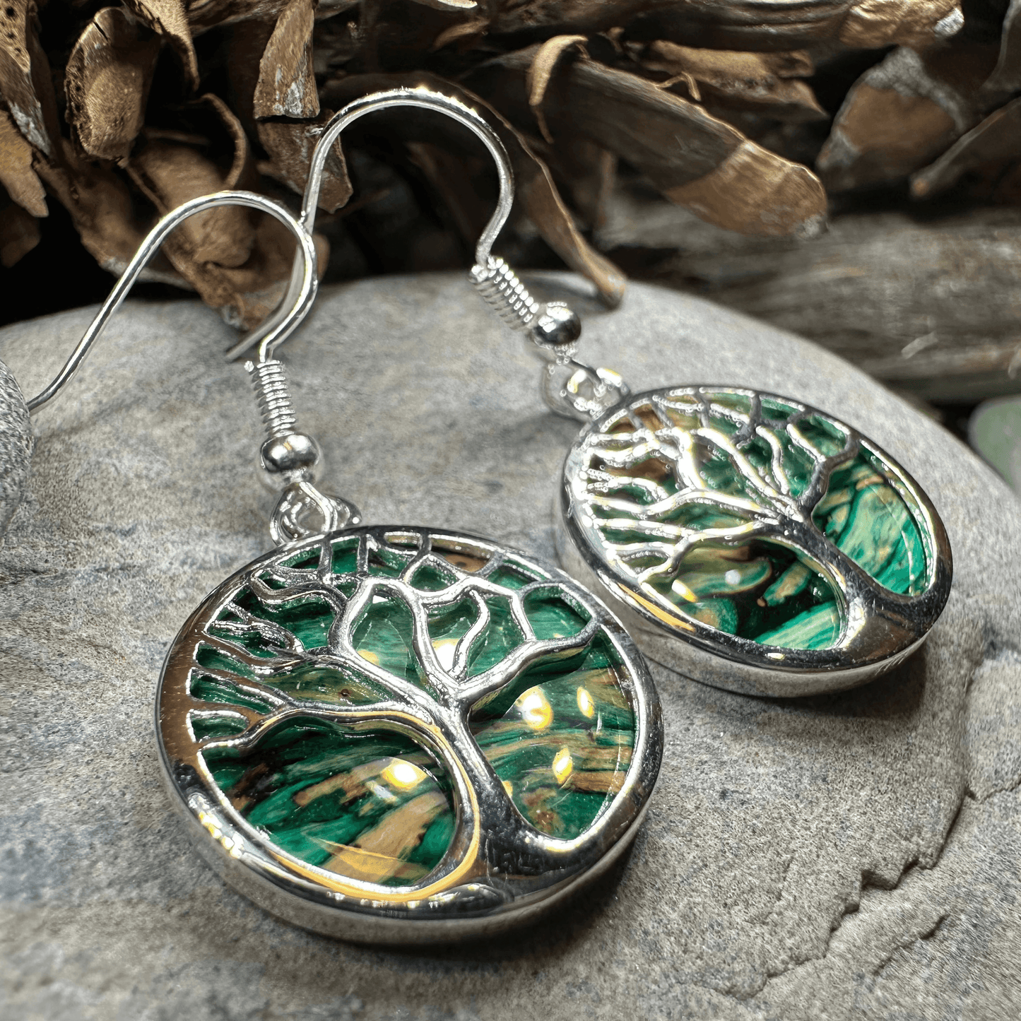 Heathergems Tree of Life Earrings - Green/Red/Gold