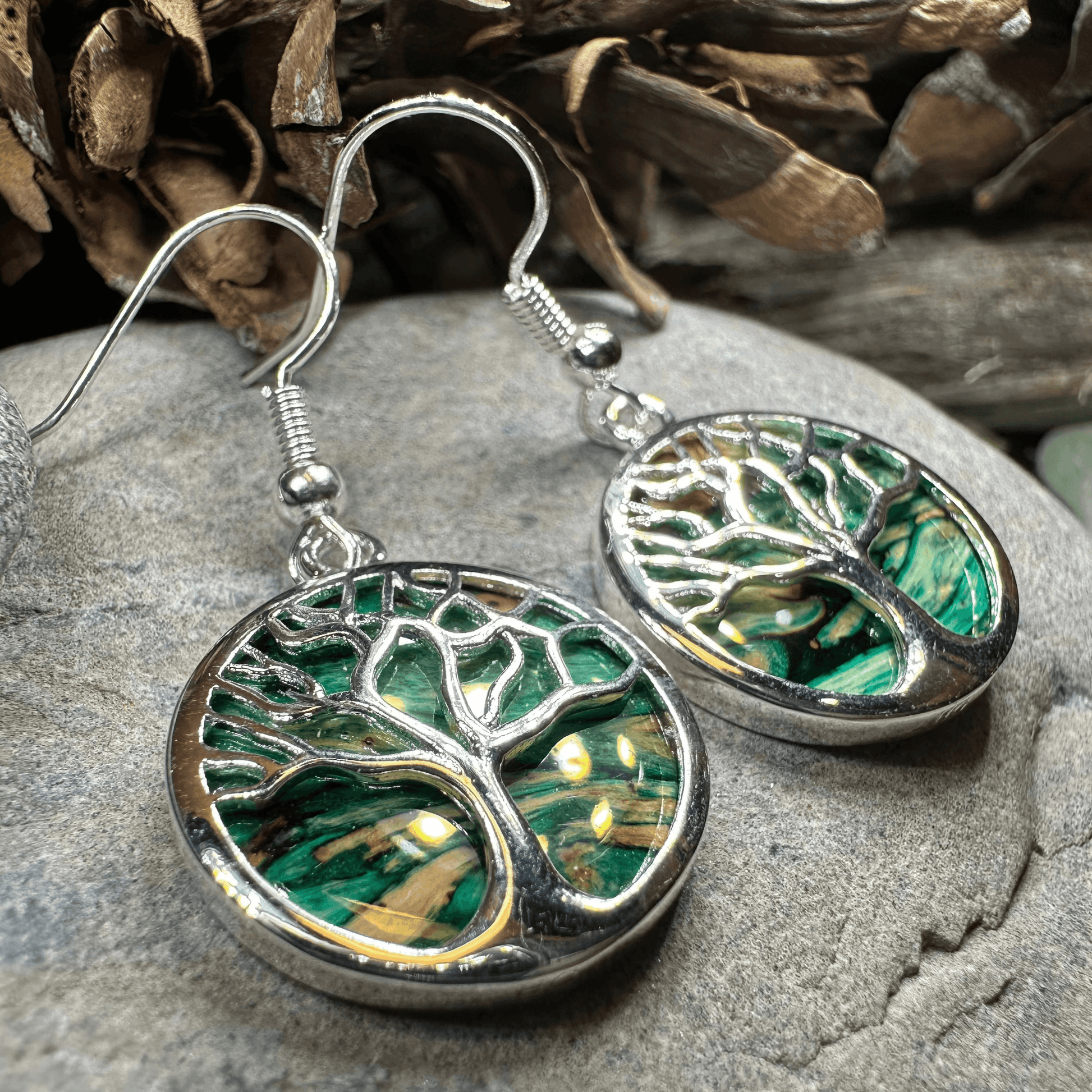 Heathergems Tree of Life Earrings - Green/Red/Gold