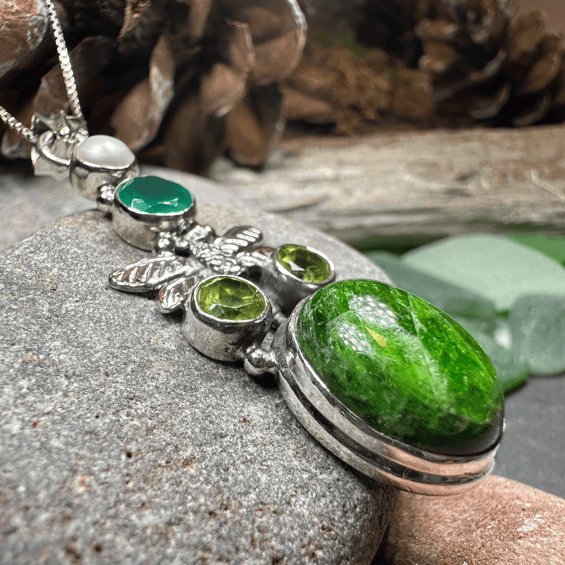 Mystical Dragonfly Necklace - 18 / Green Peridot