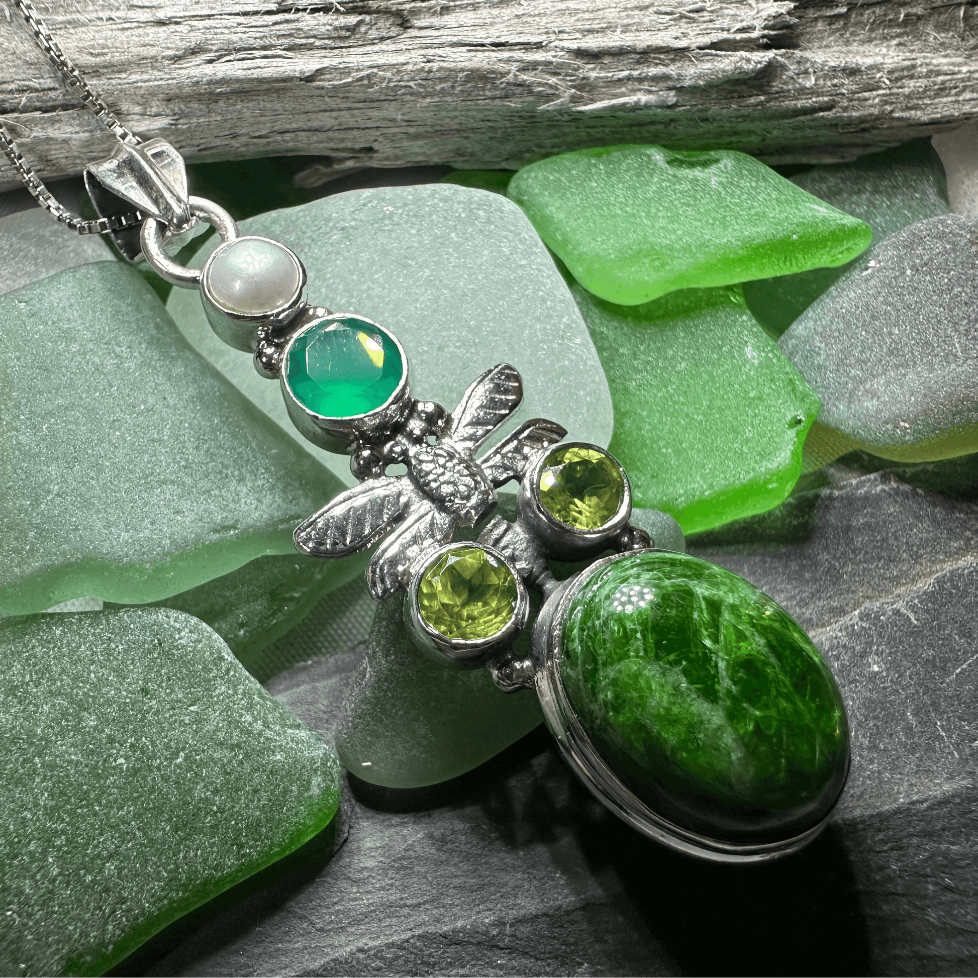Mystical Dragonfly Necklace - 18 / Green Peridot