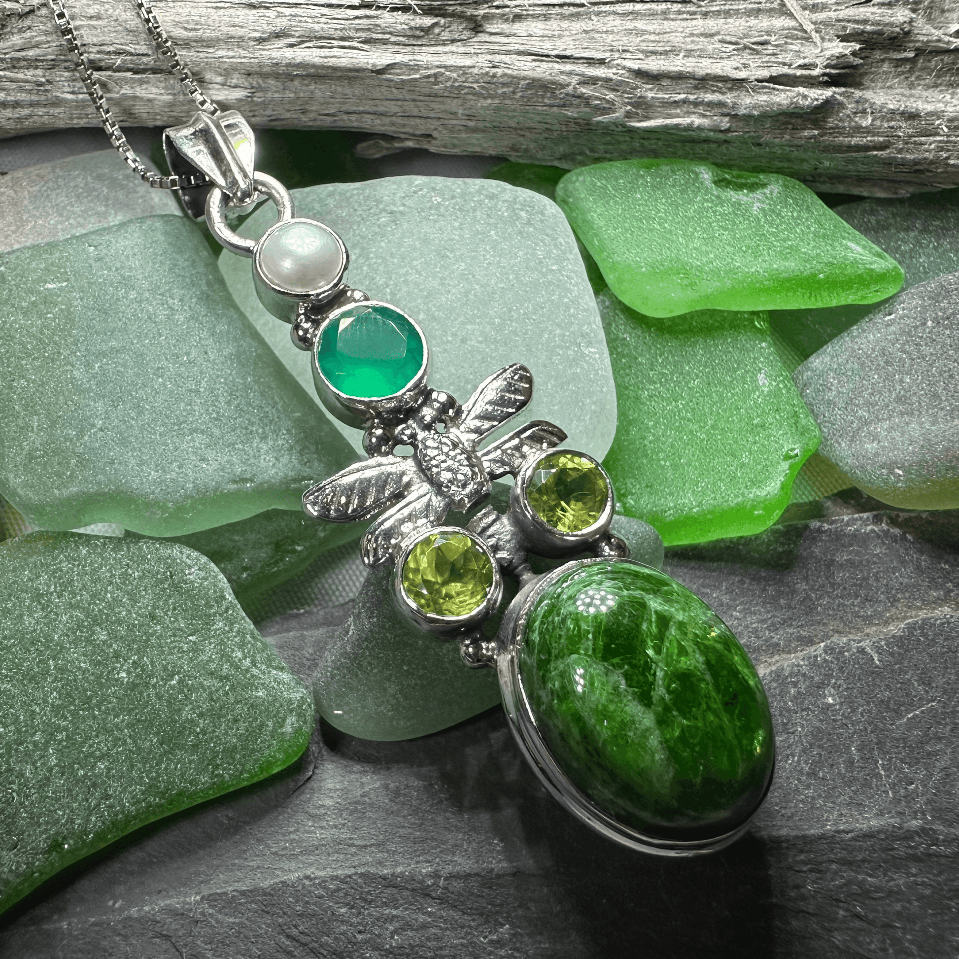 Mystical Dragonfly Necklace - 18 / Green Peridot
