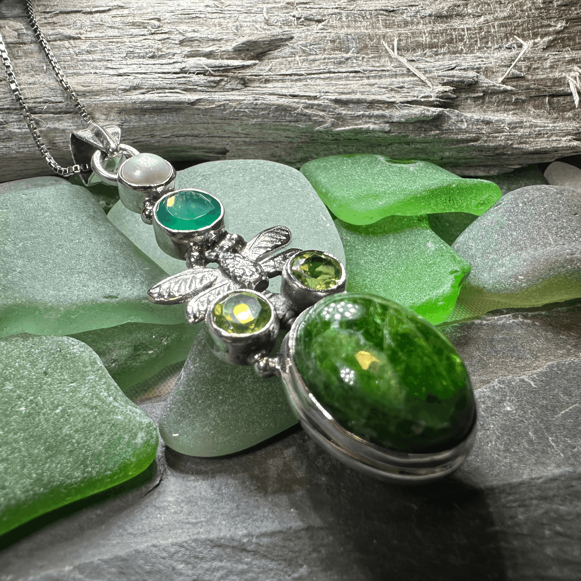 Mystical Dragonfly Necklace - 18 / Green Peridot
