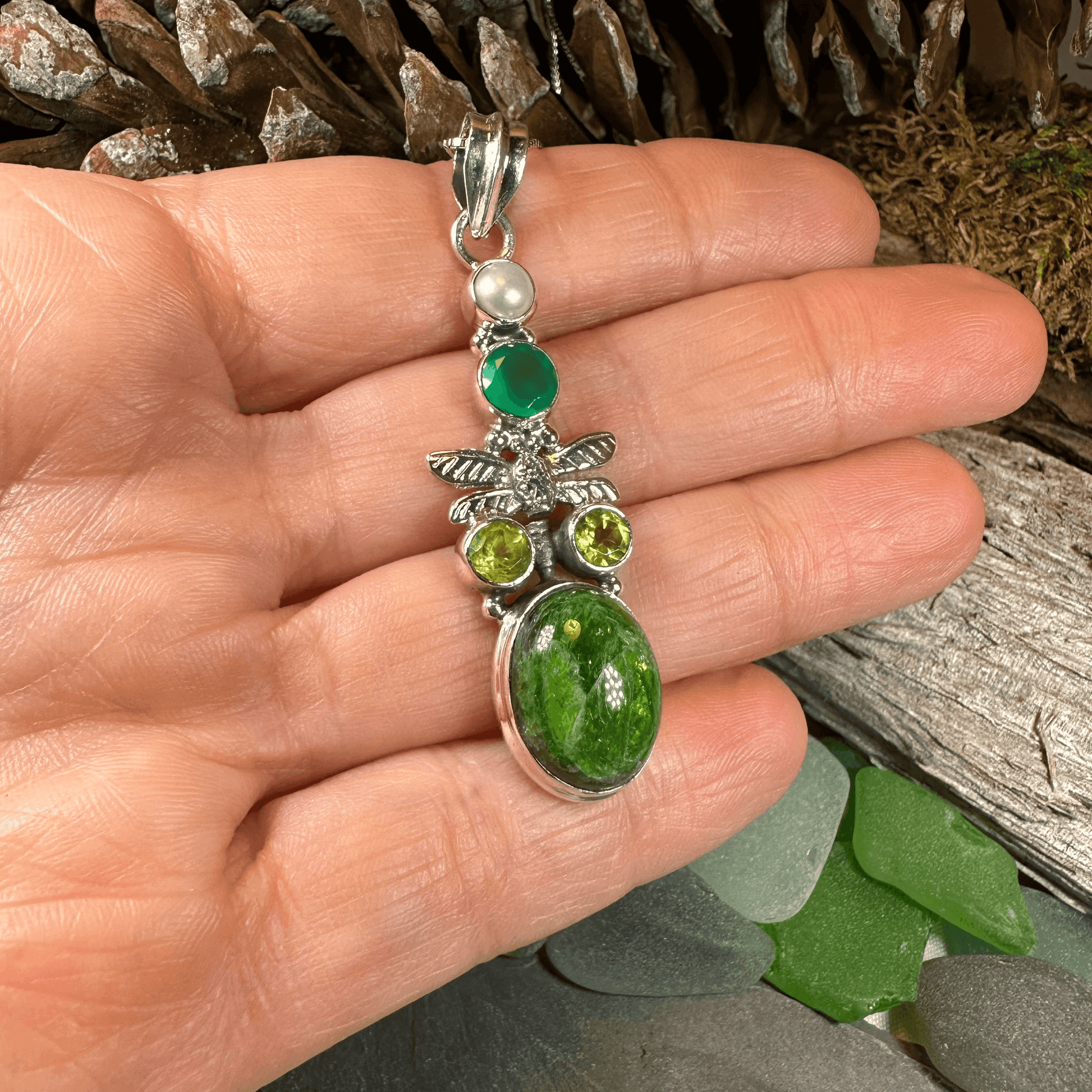 Mystical Dragonfly Necklace - 18 / Green Peridot