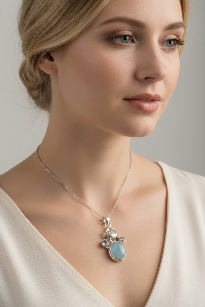 Carrie Crab Aquamarine Necklace