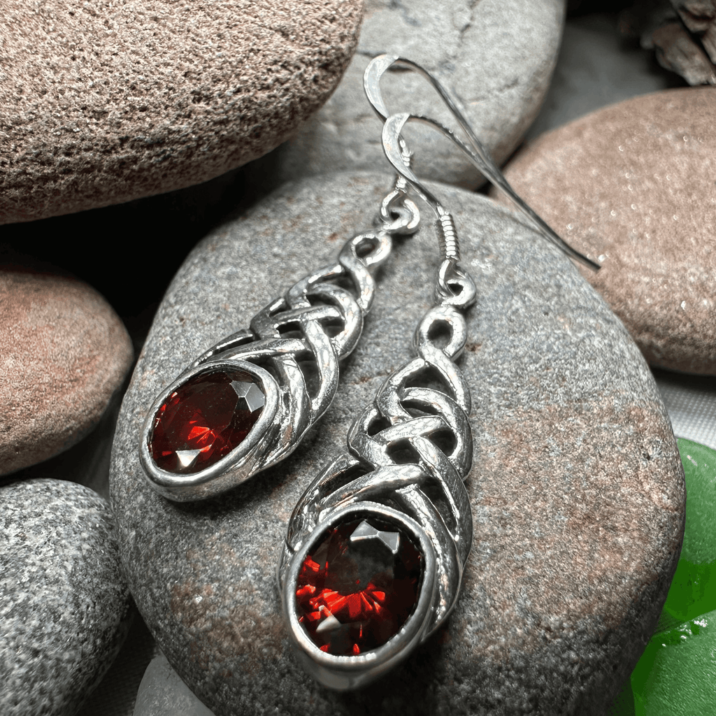 Ciara Celtic Knot Earrings - Garnet Red