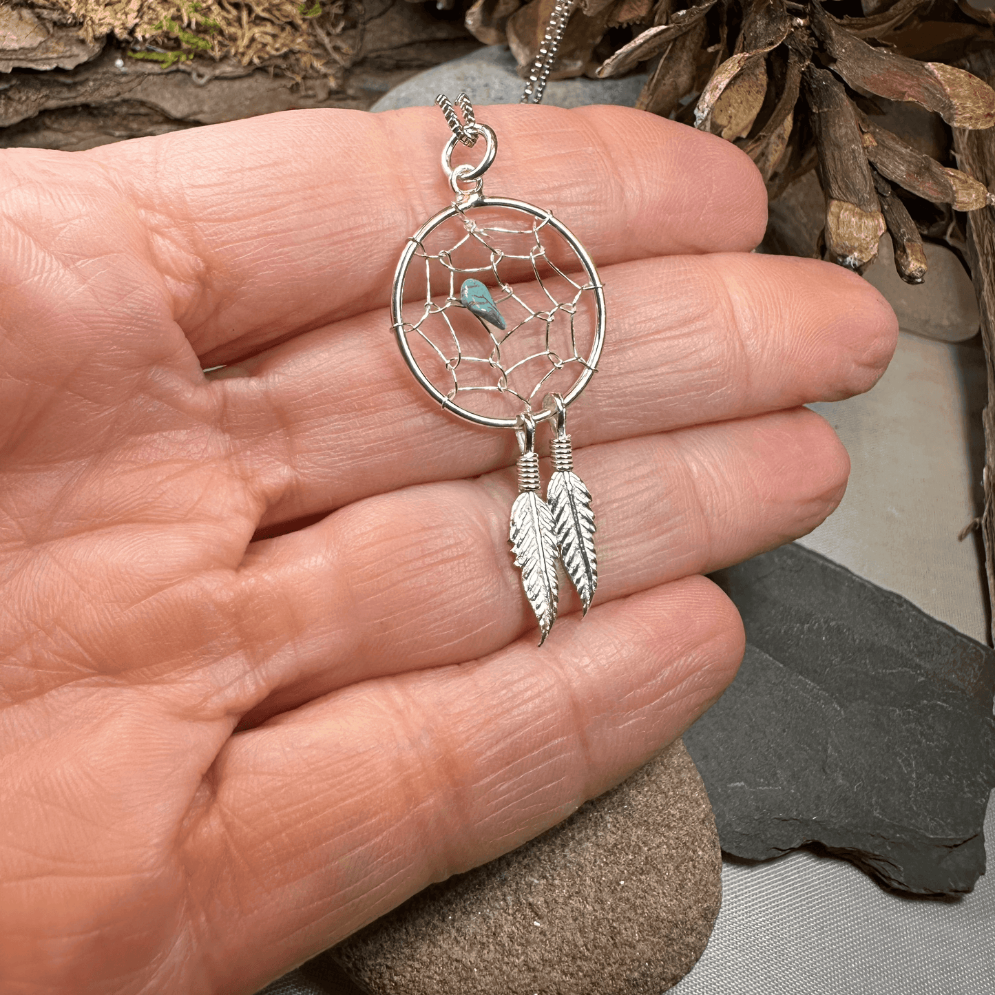 Turquoise Dreamcatcher Necklace - 