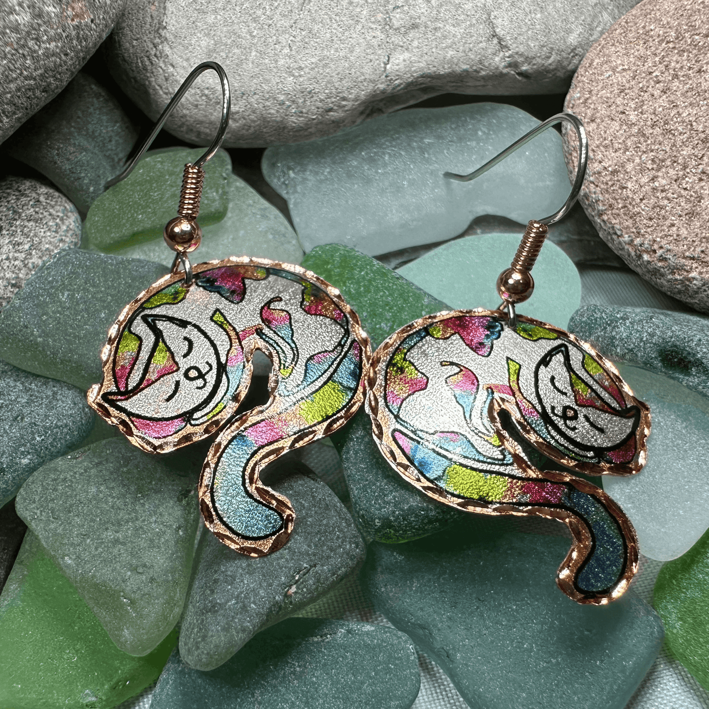 Hippie Cat Copper Earrings - 