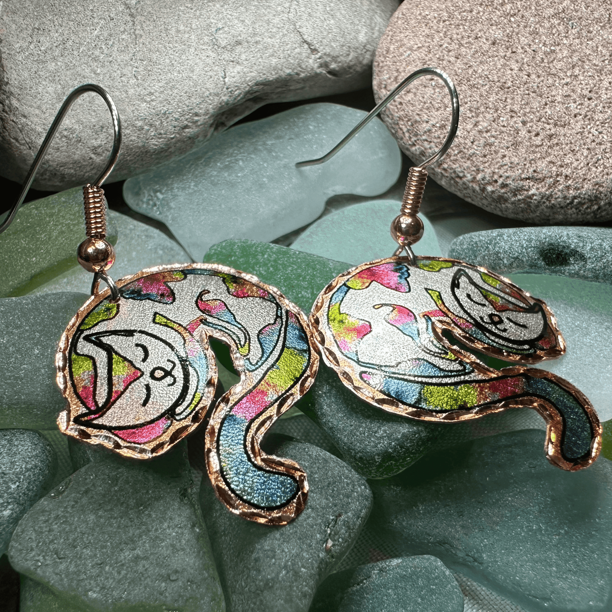 Hippie Cat Copper Earrings - 