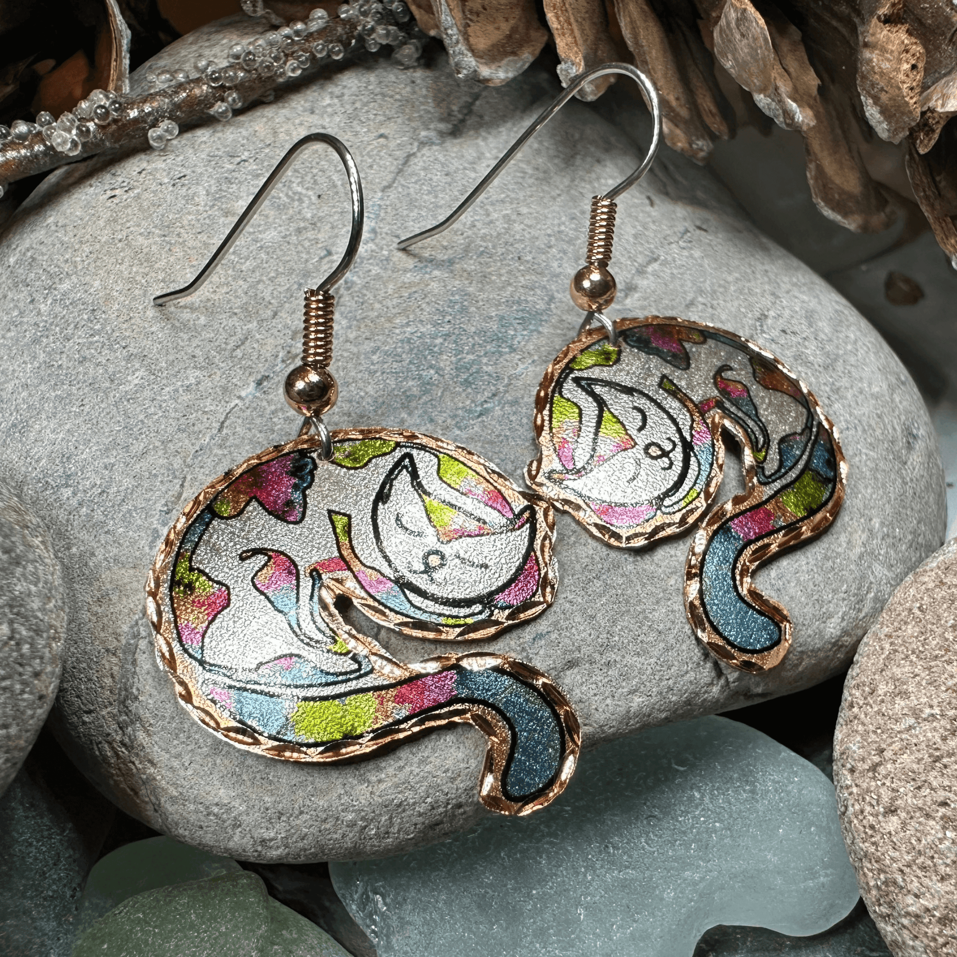 Hippie Cat Copper Earrings - 