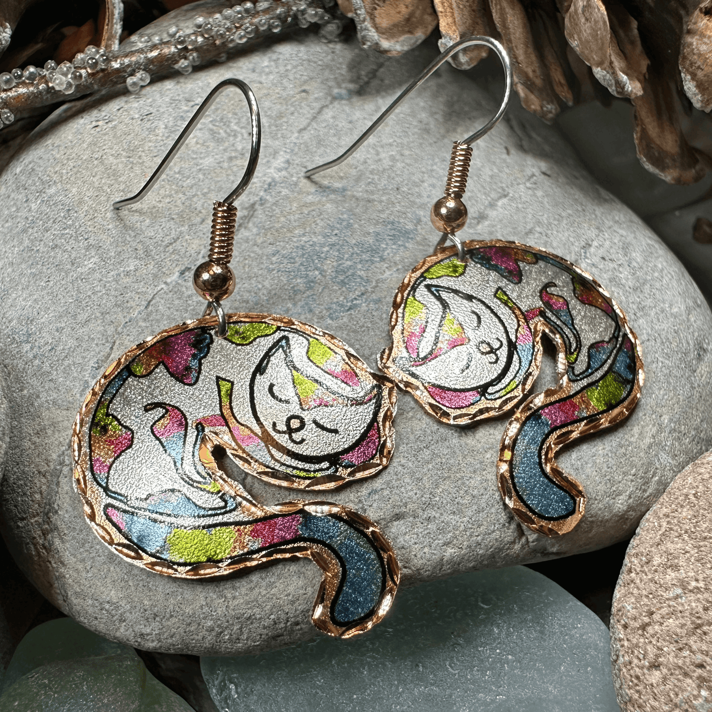 Hippie Cat Copper Earrings - 