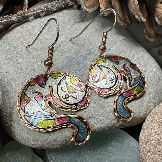 Hippie Cat Copper Earrings - 