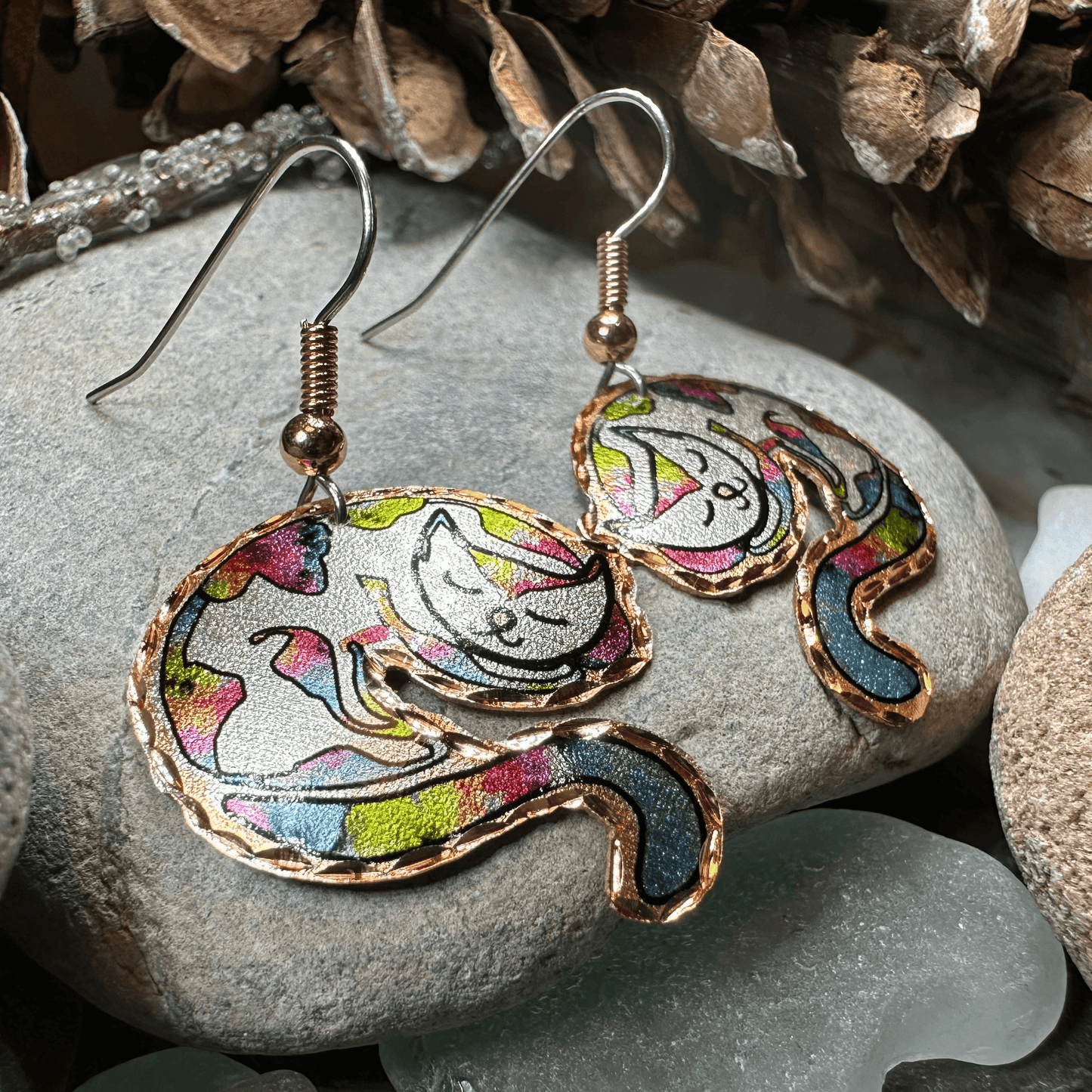 Hippie Cat Copper Earrings - 
