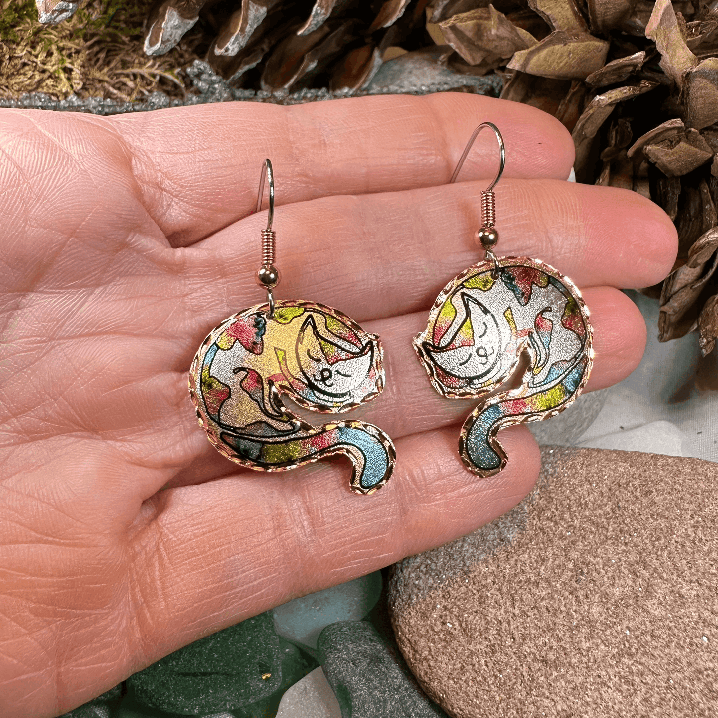 Hippie Cat Copper Earrings - 