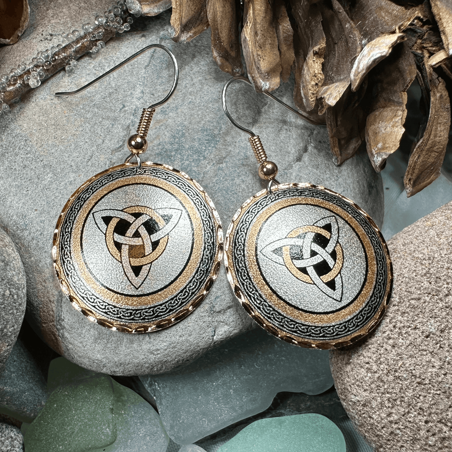 Fredegund Celtic Trinity Knot Copper Earrings - 