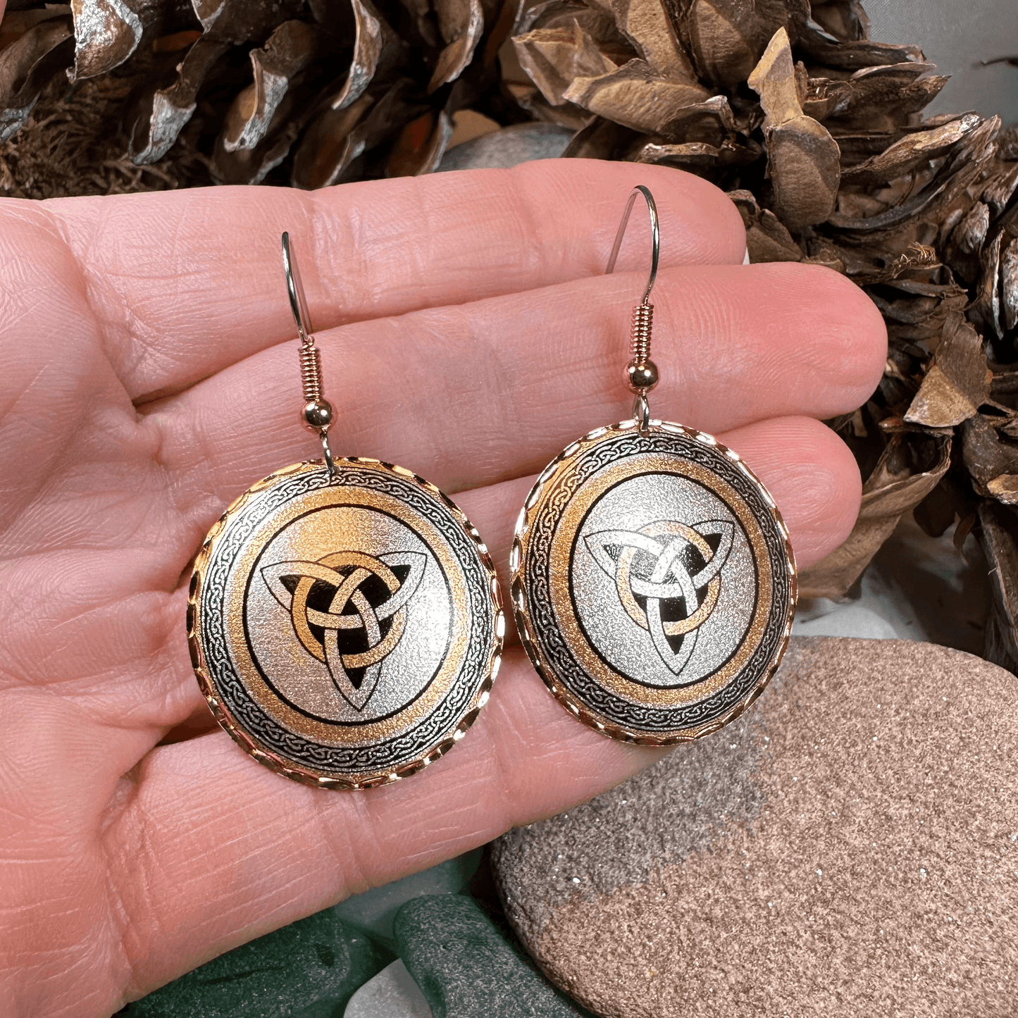 Fredegund Celtic Trinity Knot Copper Earrings - 