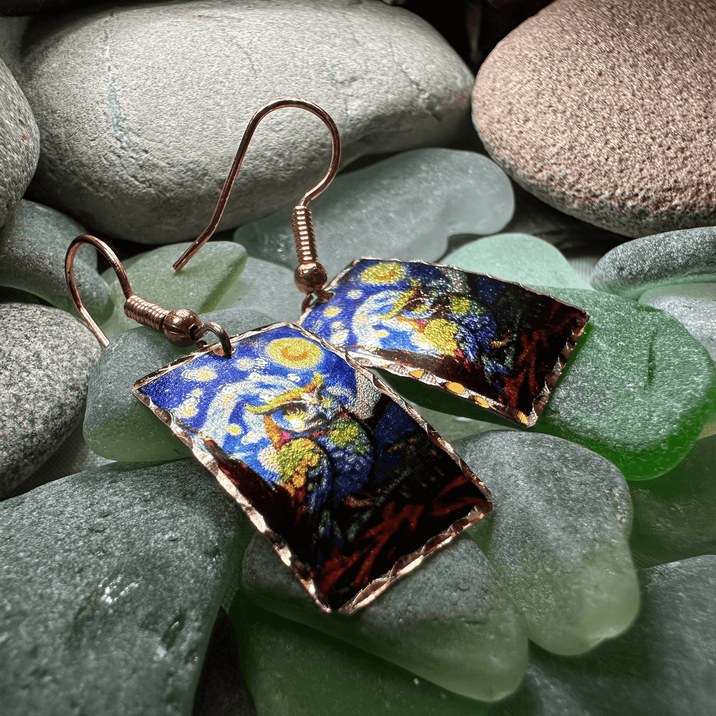 Starry Night Owl Copper Earrings - 