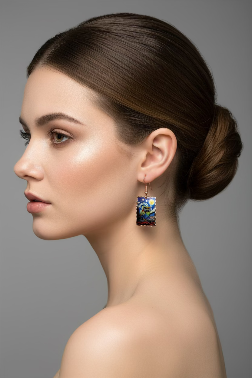 Starry Night Owl Copper Earrings
