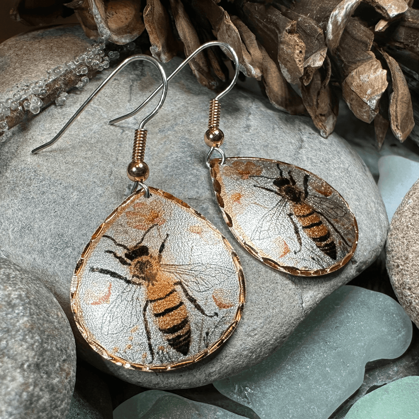 Springtime Bee Copper Earrings - 