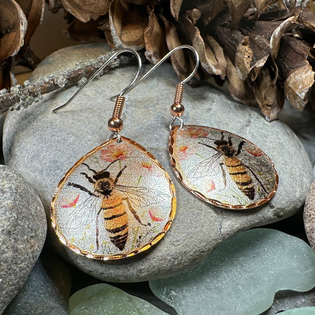 Springtime Bee Copper Earrings
