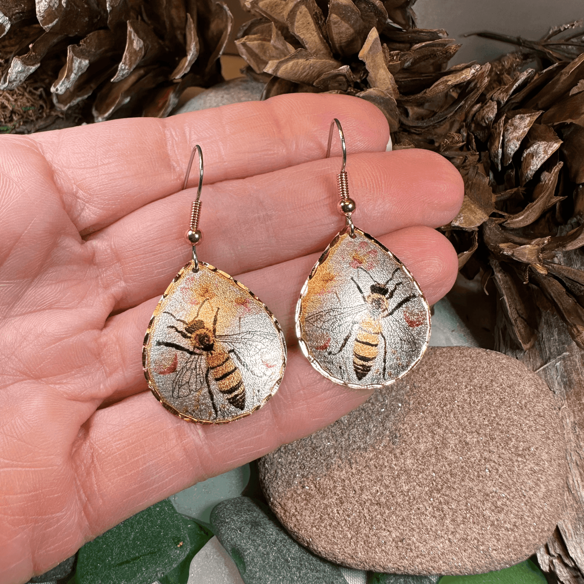 Springtime Bee Copper Earrings - 