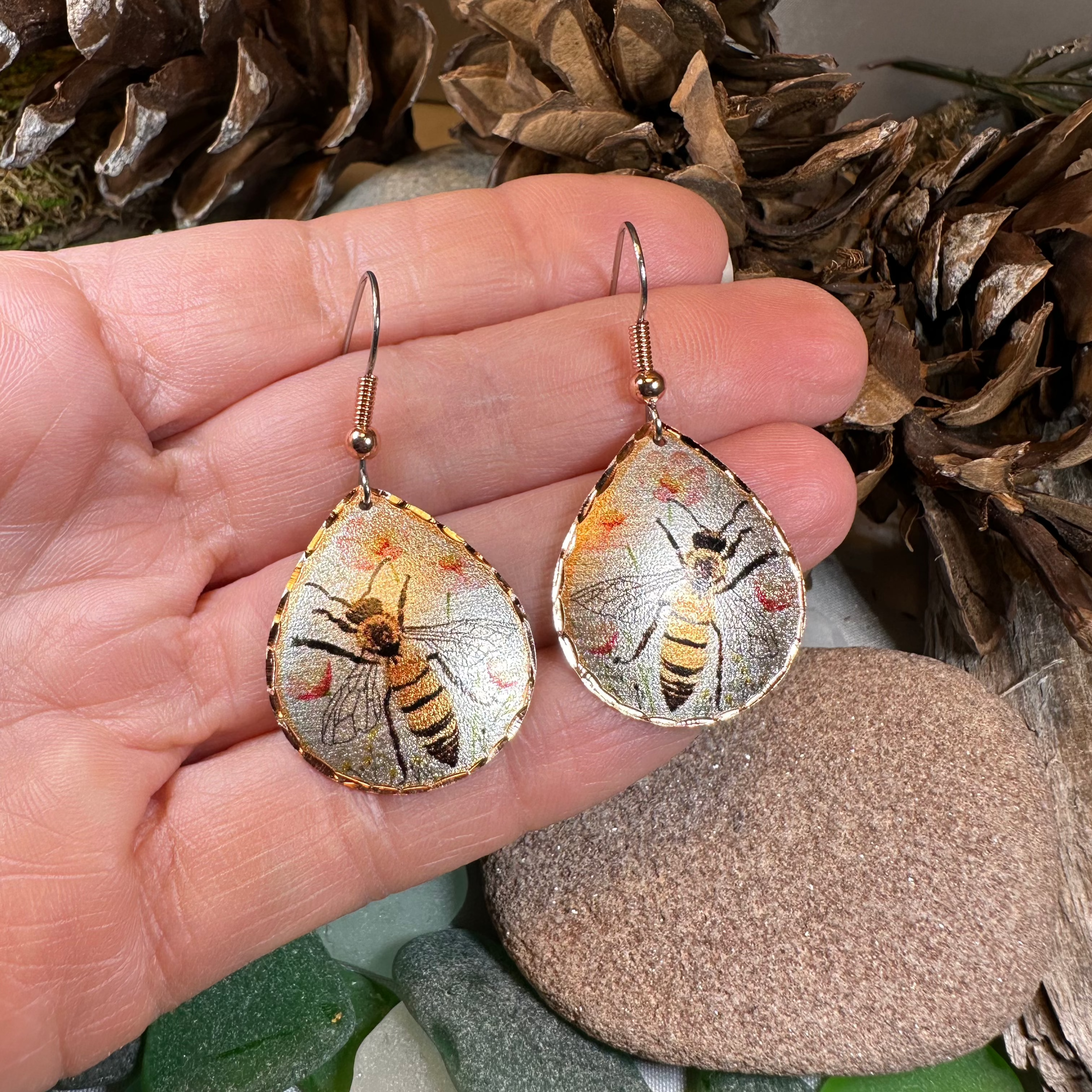 Springtime Bee Copper Earrings