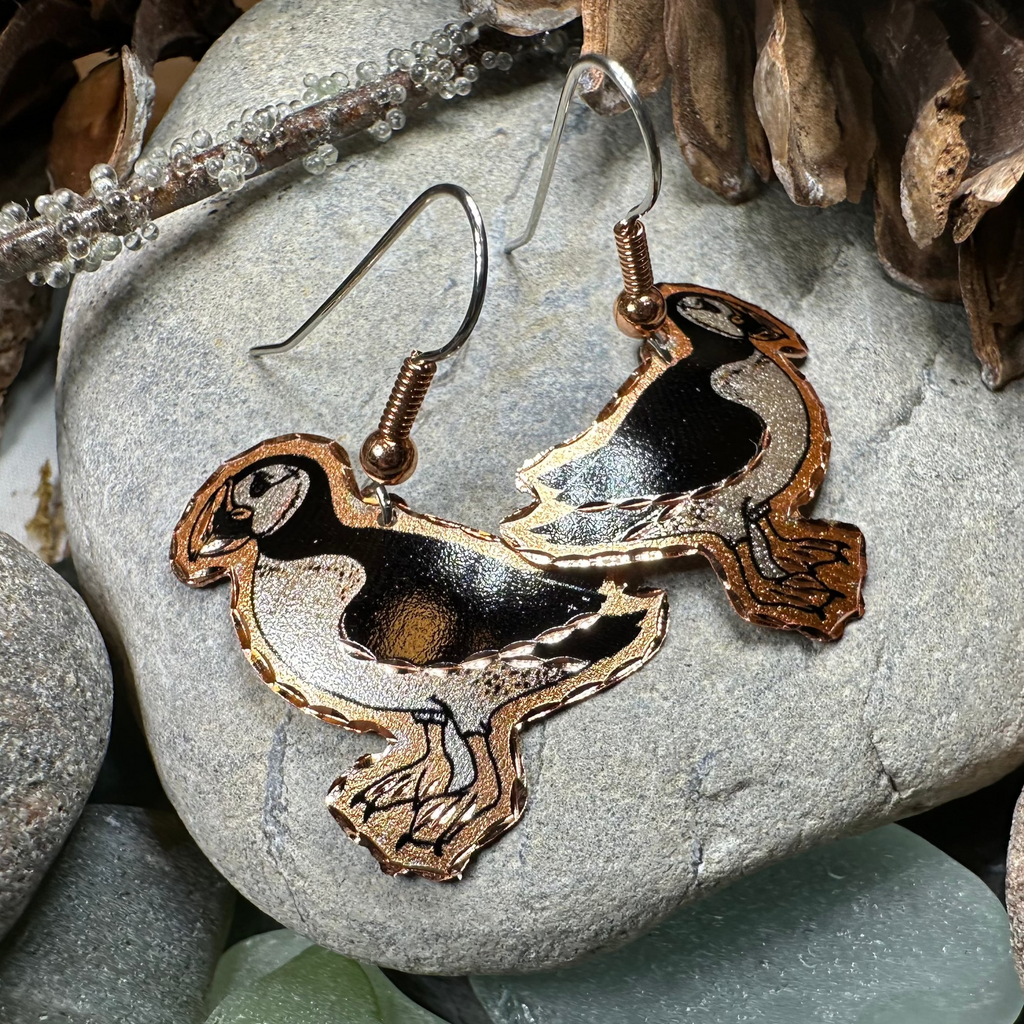 Puffin Copper Earrings