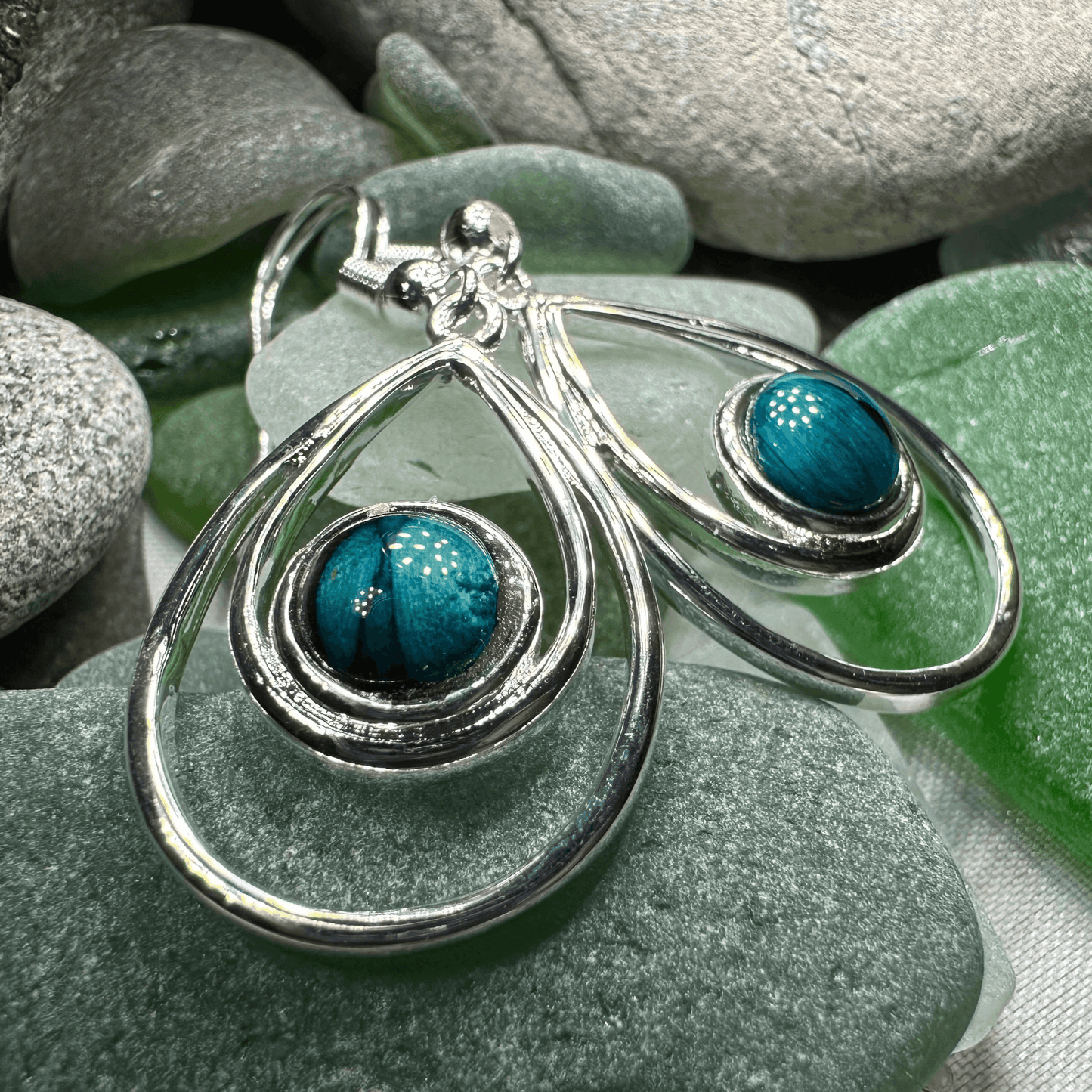 Heathergems Scottish Celtic Drop Earrings - Blue Green