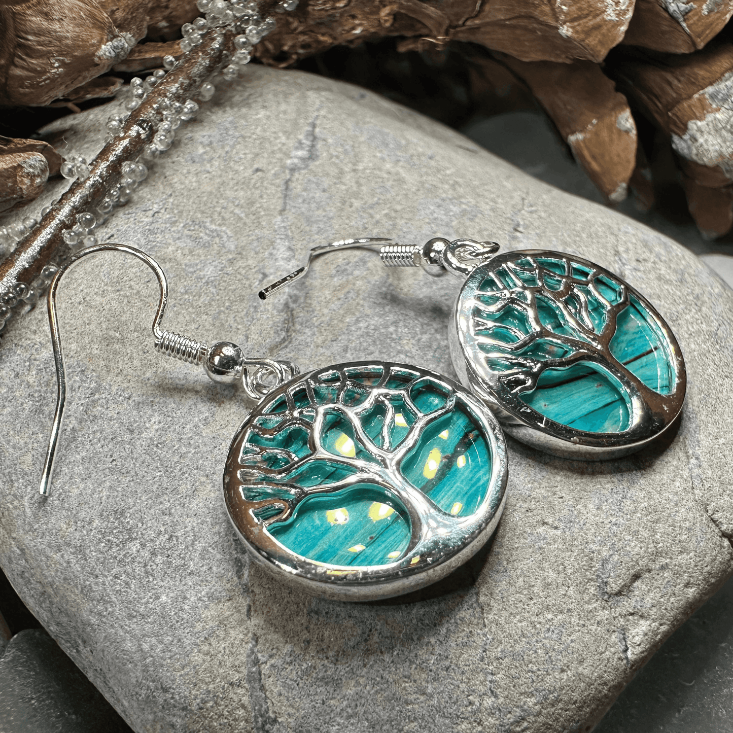 Heathergems Tree of Life Earrings - Green/Red/Gold