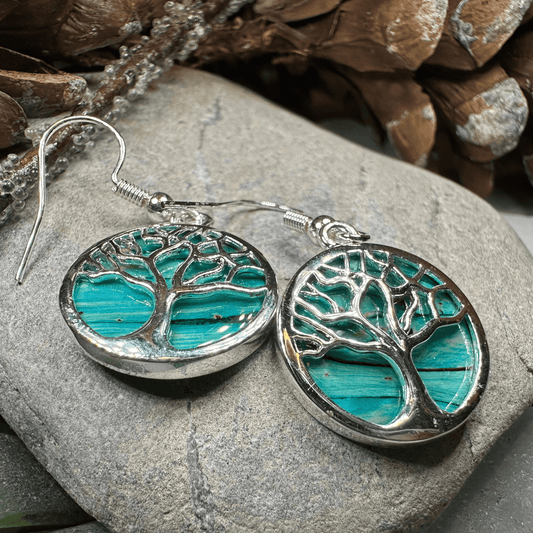 Heathergems Tree of Life Earrings - Blue Green