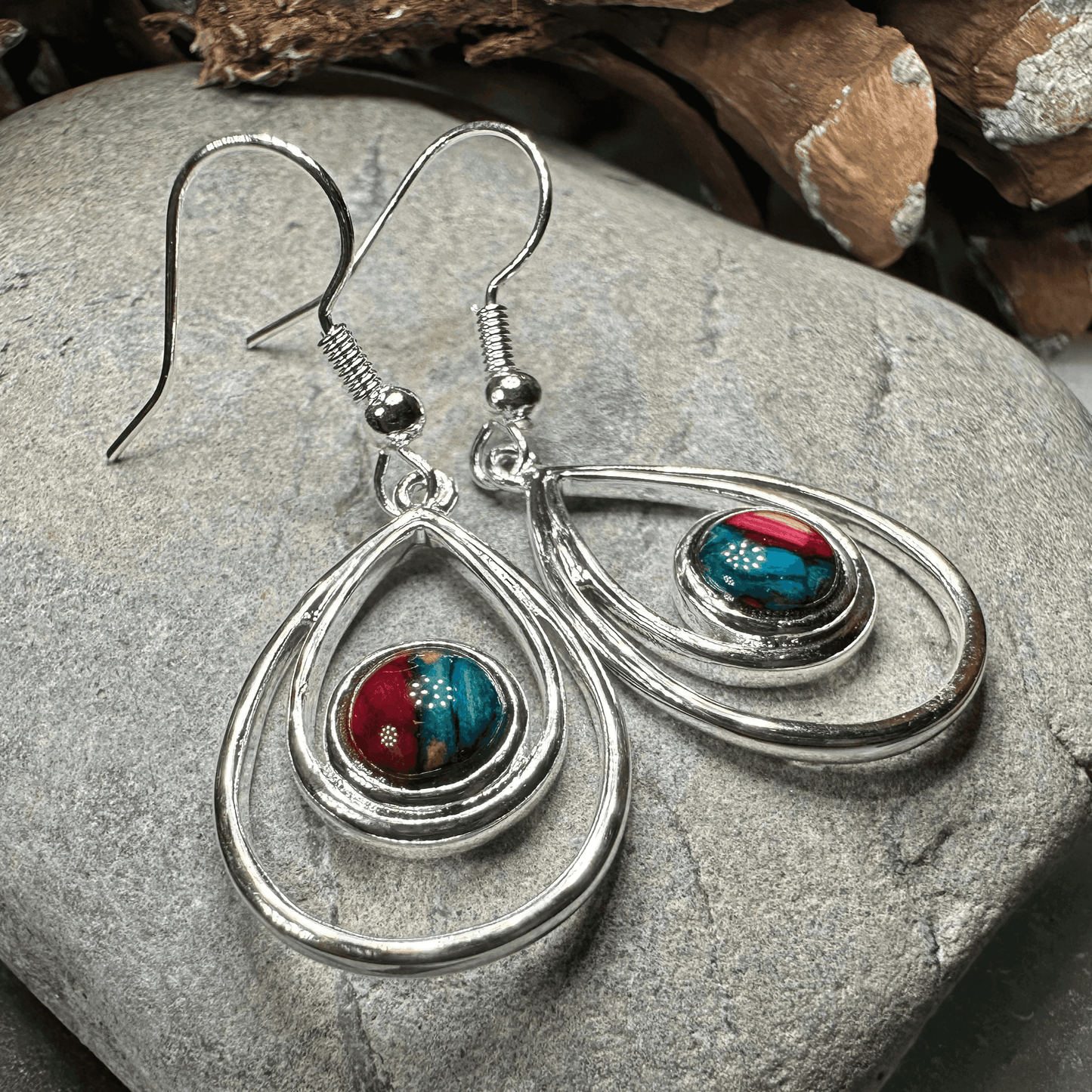 Heathergems Scottish Celtic Drop Earrings - Red Green Multi