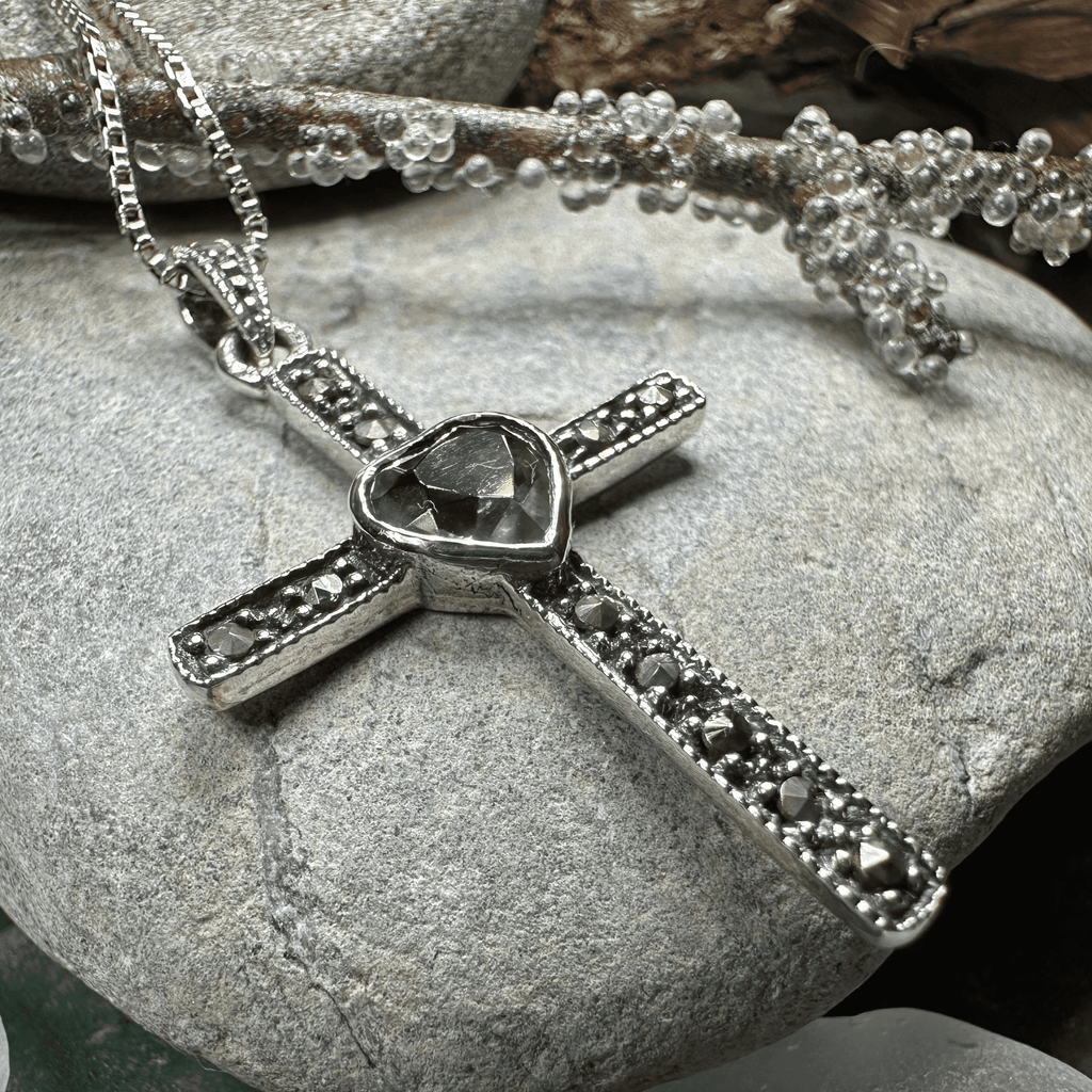Marcasite Celtic Cross Necklace - Amethyst