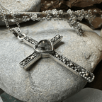 Marcasite Celtic Cross Necklace - Amethyst