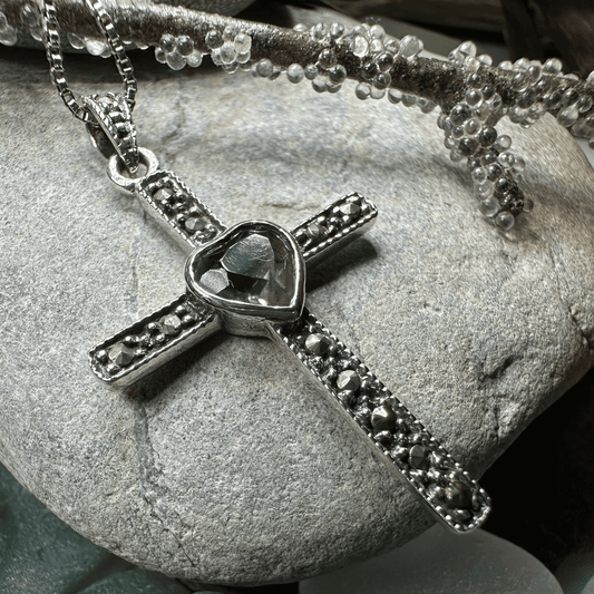 Marcasite Celtic Cross Necklace - Amethyst