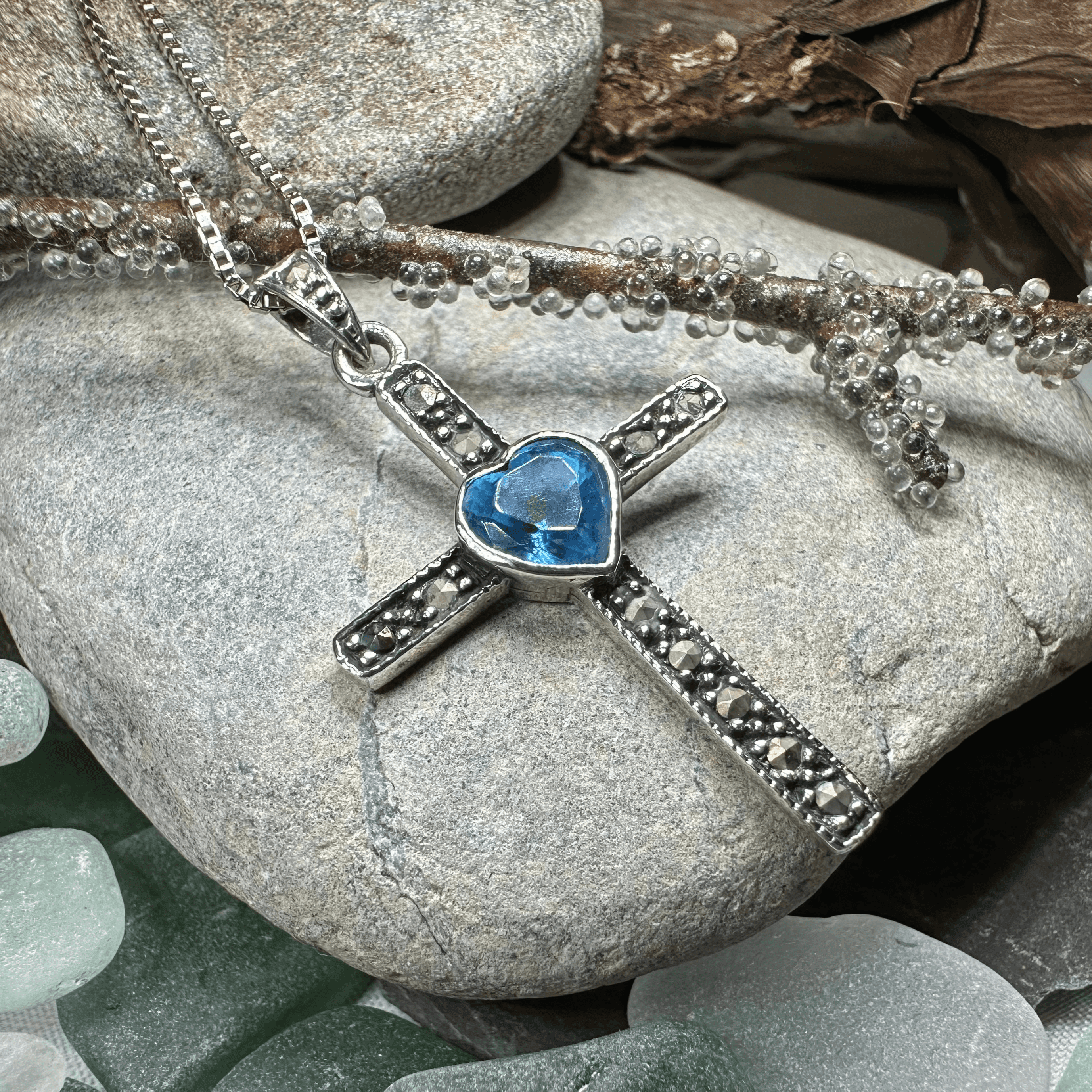 Marcasite Celtic Cross Necklace - Amethyst
