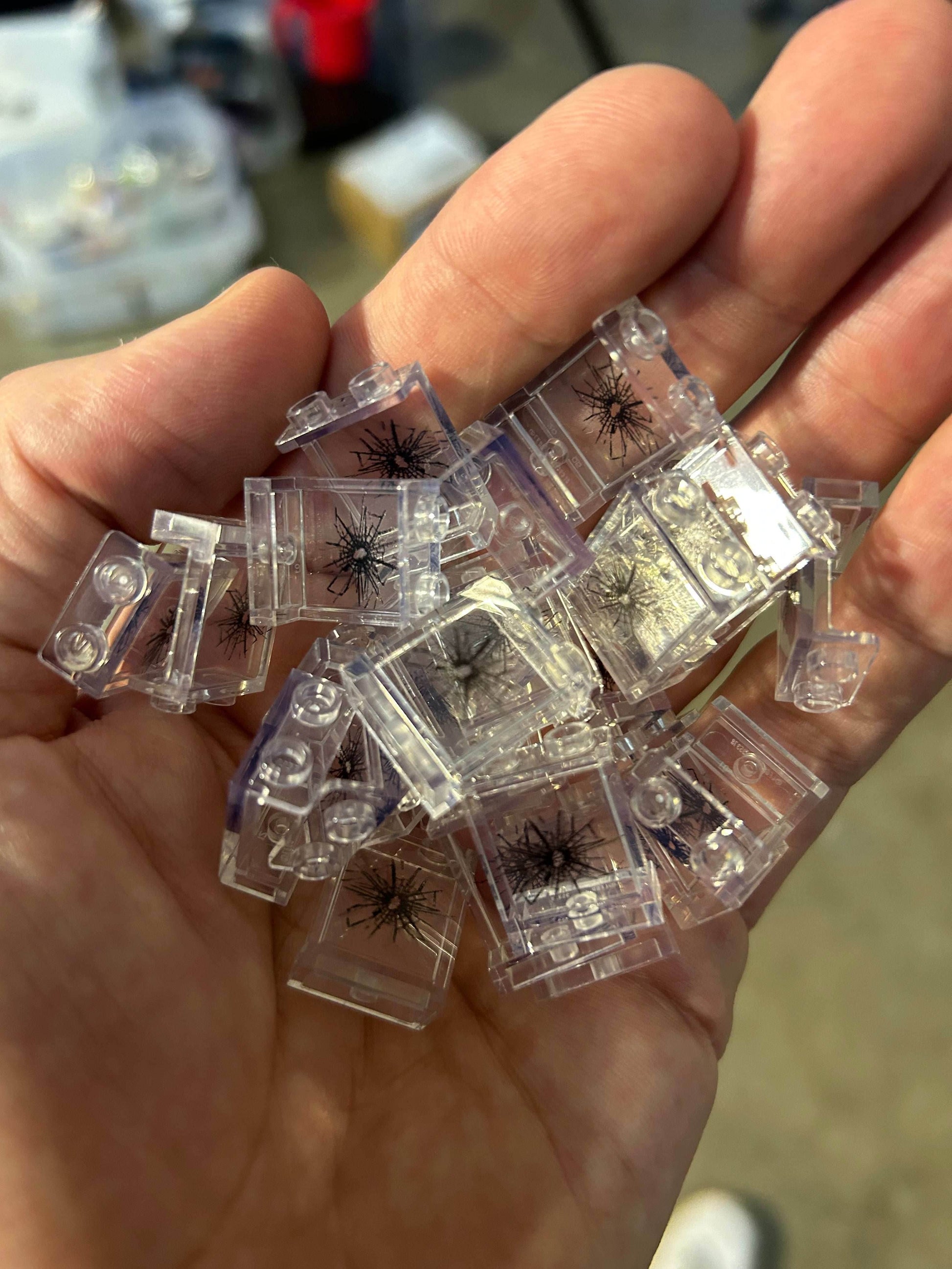 Window with Large Cracked Hole #1 - Custom Printed LEGO 1x2x2 Panel, B3 Customs - 