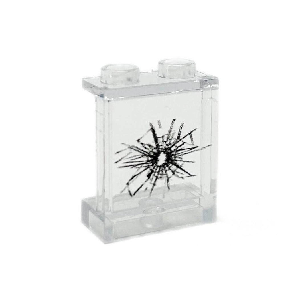 Window with Large Cracked Hole #1 - Custom Printed LEGO 1x2x2 Panel, B3 Customs - 