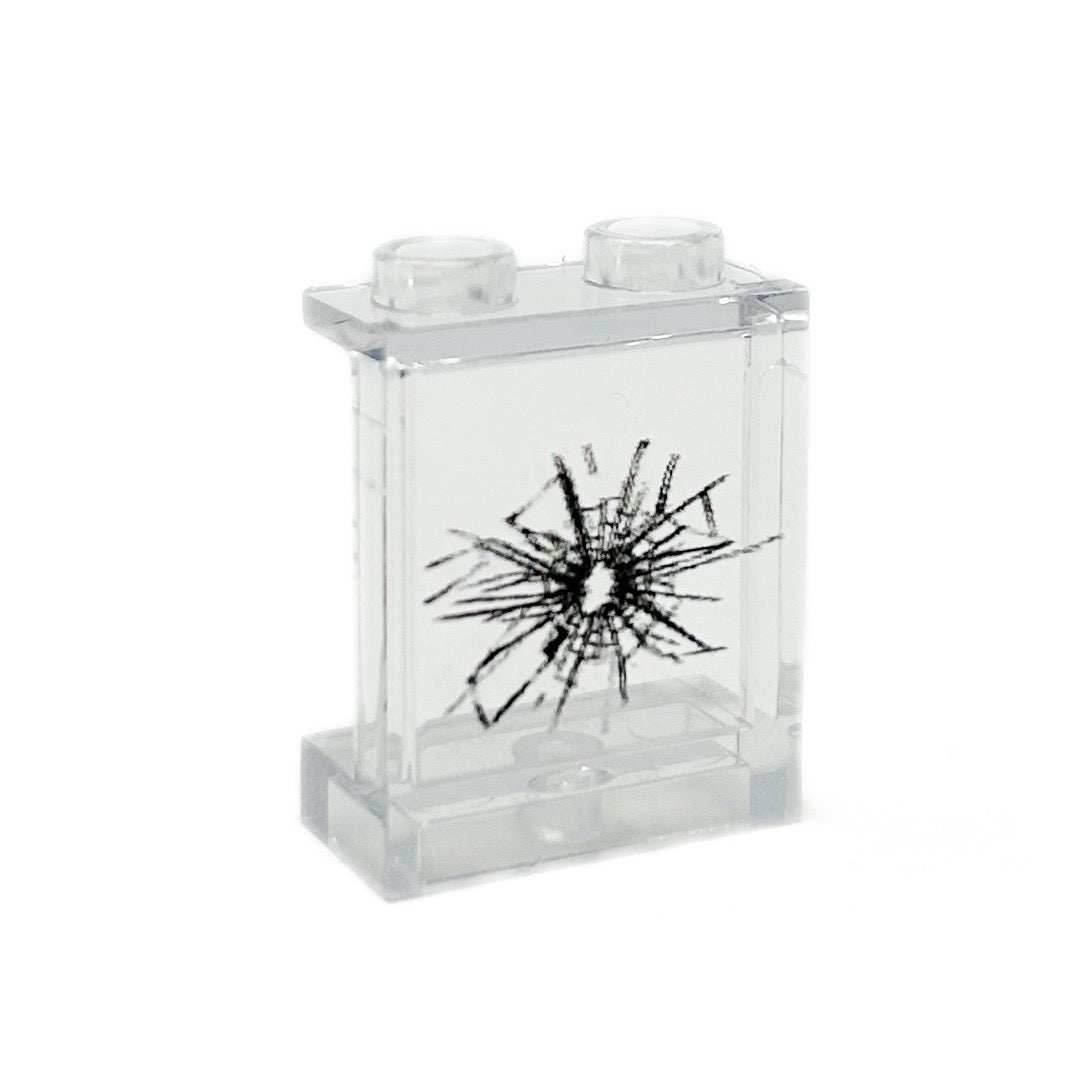 Window with Large Cracked Hole #1 - Custom Printed LEGO 1x2x2 Panel, B3 Customs - 