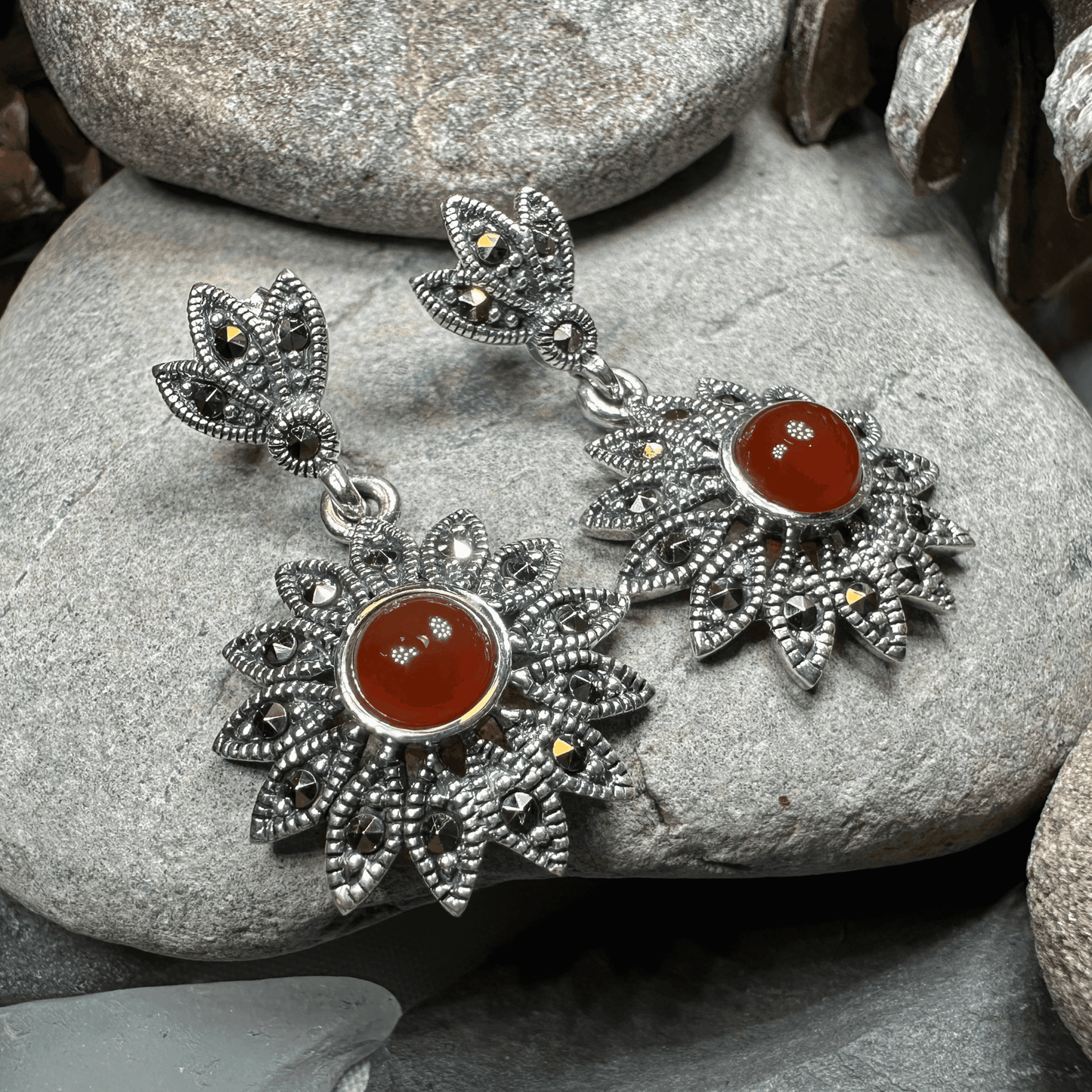 Serene Marcasite Flower Earrings - 