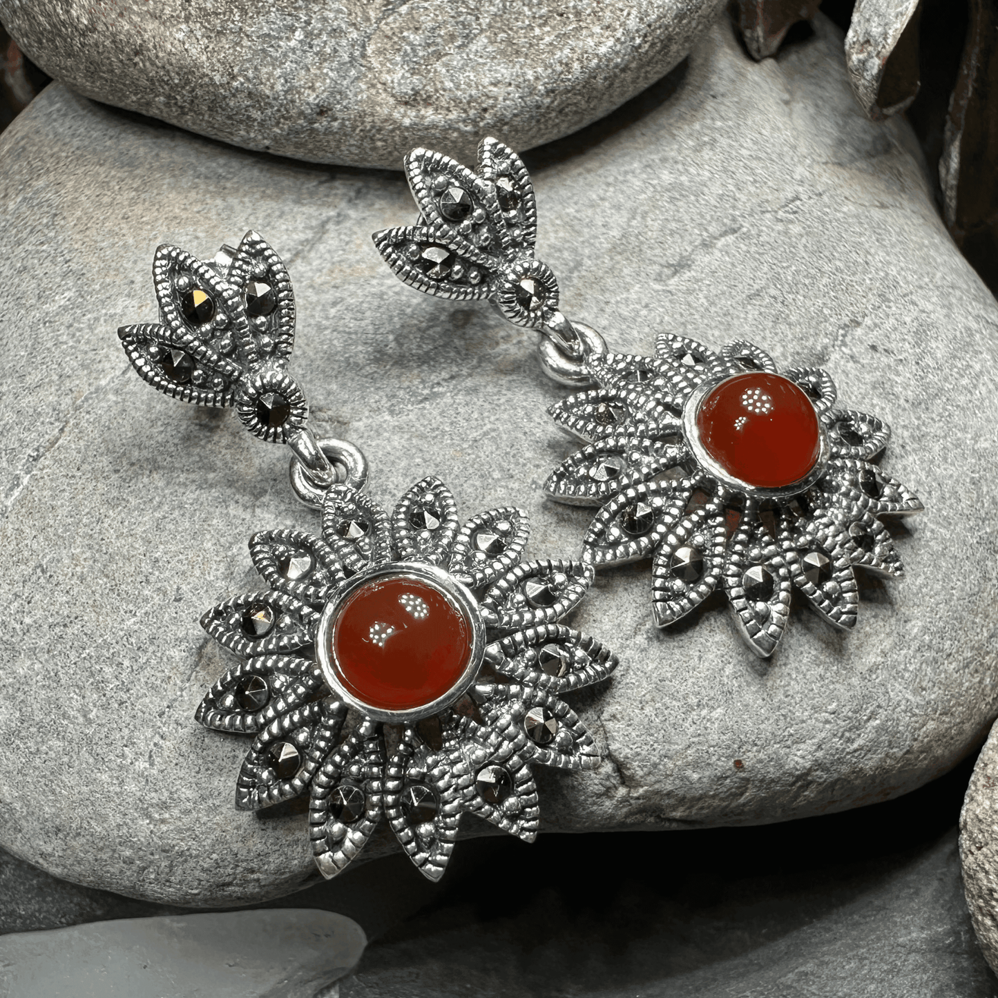 Serene Marcasite Flower Earrings - 