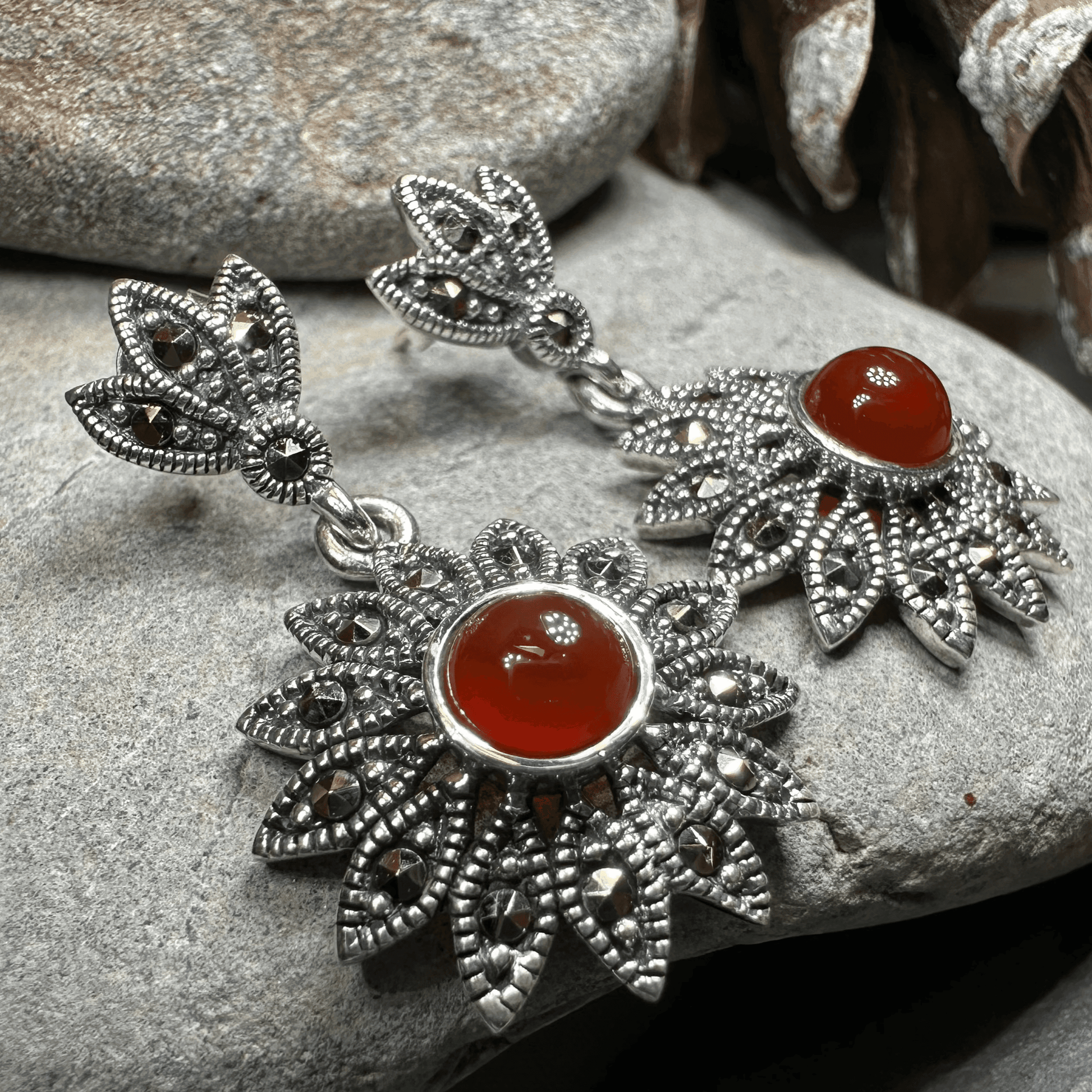 Serene Marcasite Flower Earrings - 