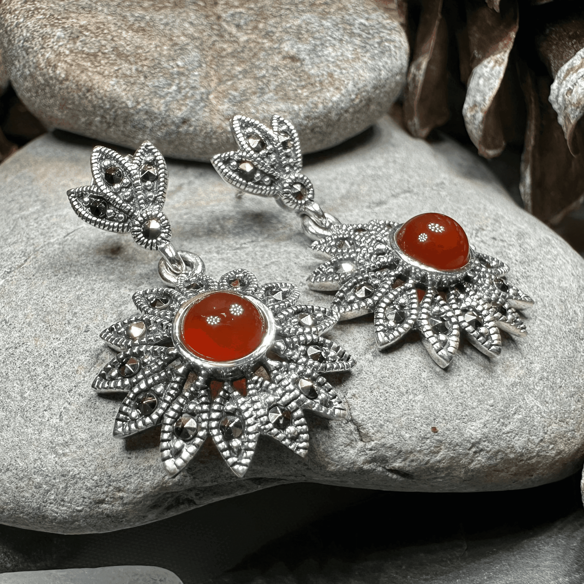 Serene Marcasite Flower Earrings - 